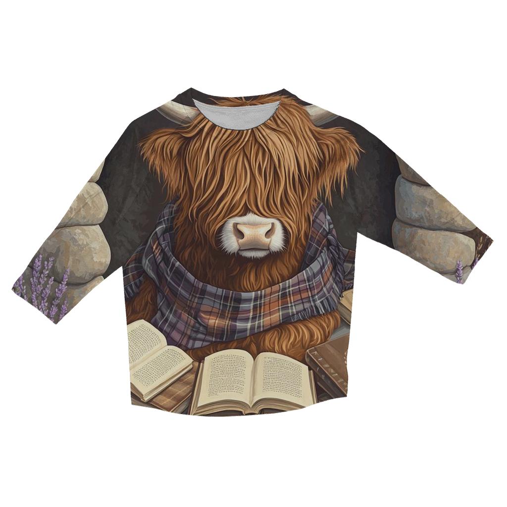 Highland Cow In The Stone Circle Library custom 3/4 sleeve shirts