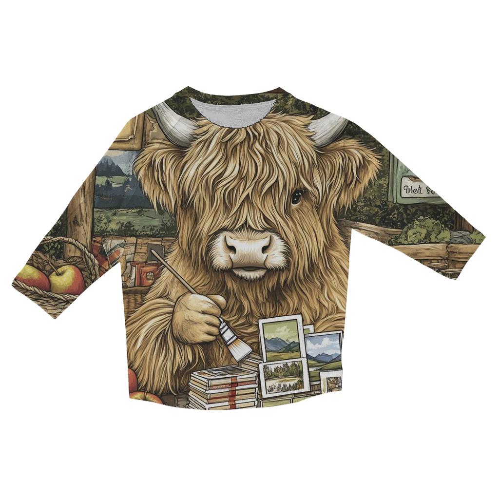 Highland Cow Postcard Painter At The Market stylish quarter sleeve tops