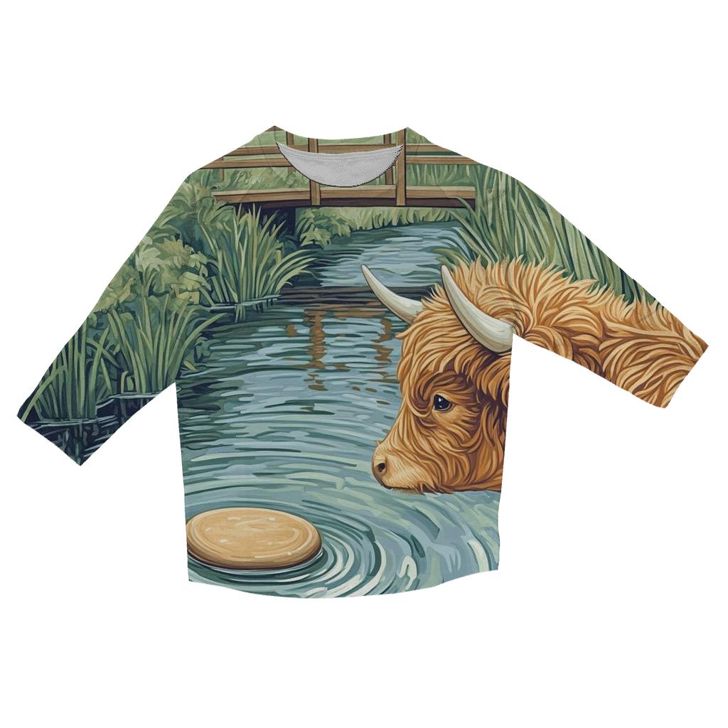 Highland Cow Riverstone Skipping Lesson custom 3/4 sleeve shirts