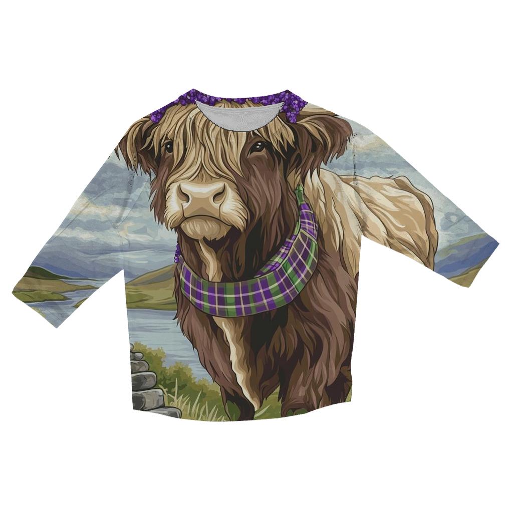 Highland Cow With Heather Crown Ceremony stylish quarter sleeve tops