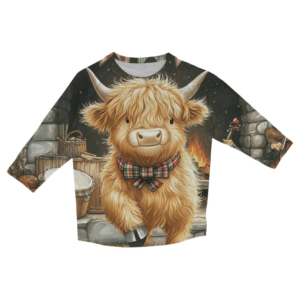 Ceilidh Dance Floor Highland Cow printed three quarter sleeve shirts