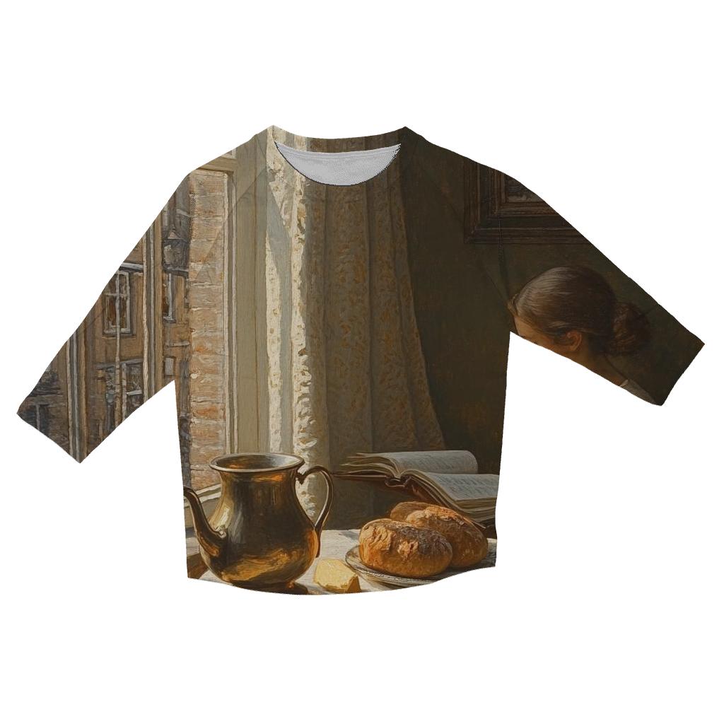 Johannes Vermeer Inspired Quiet Cafe Still Life trendy 3/4 sleeve tops