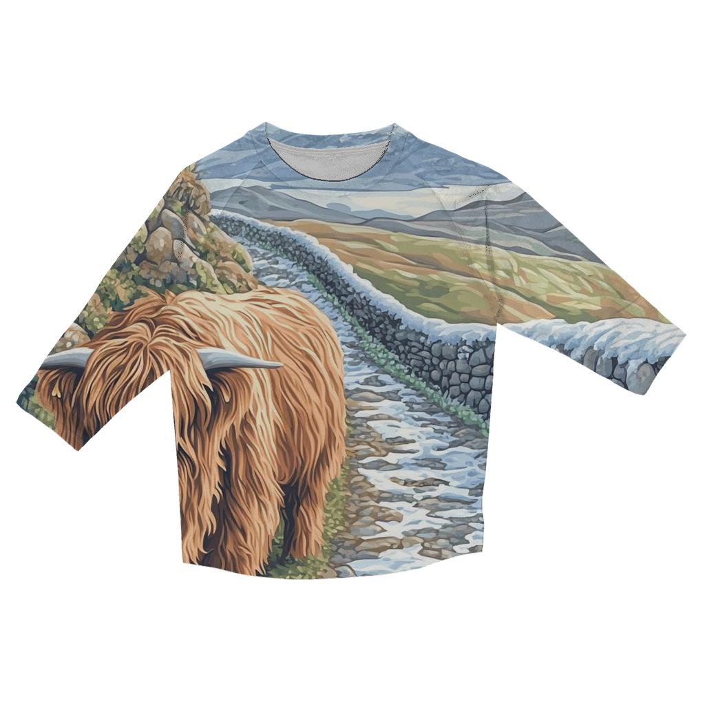 Highland Cow Snowdrop Path Guardian trendy 3/4 sleeve tops