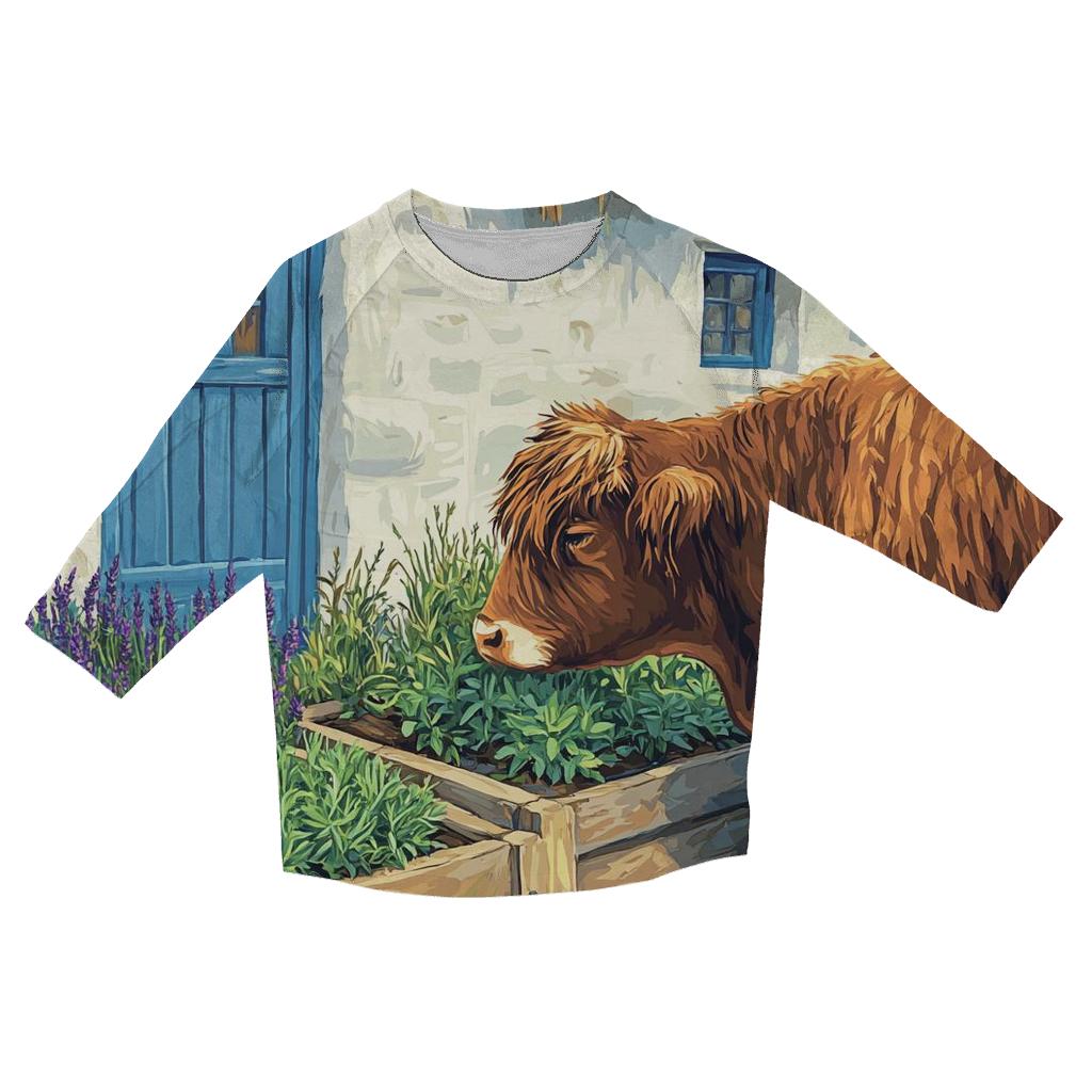 Highland Cow Herb Garden At The Croft trendy 3/4 sleeve tops