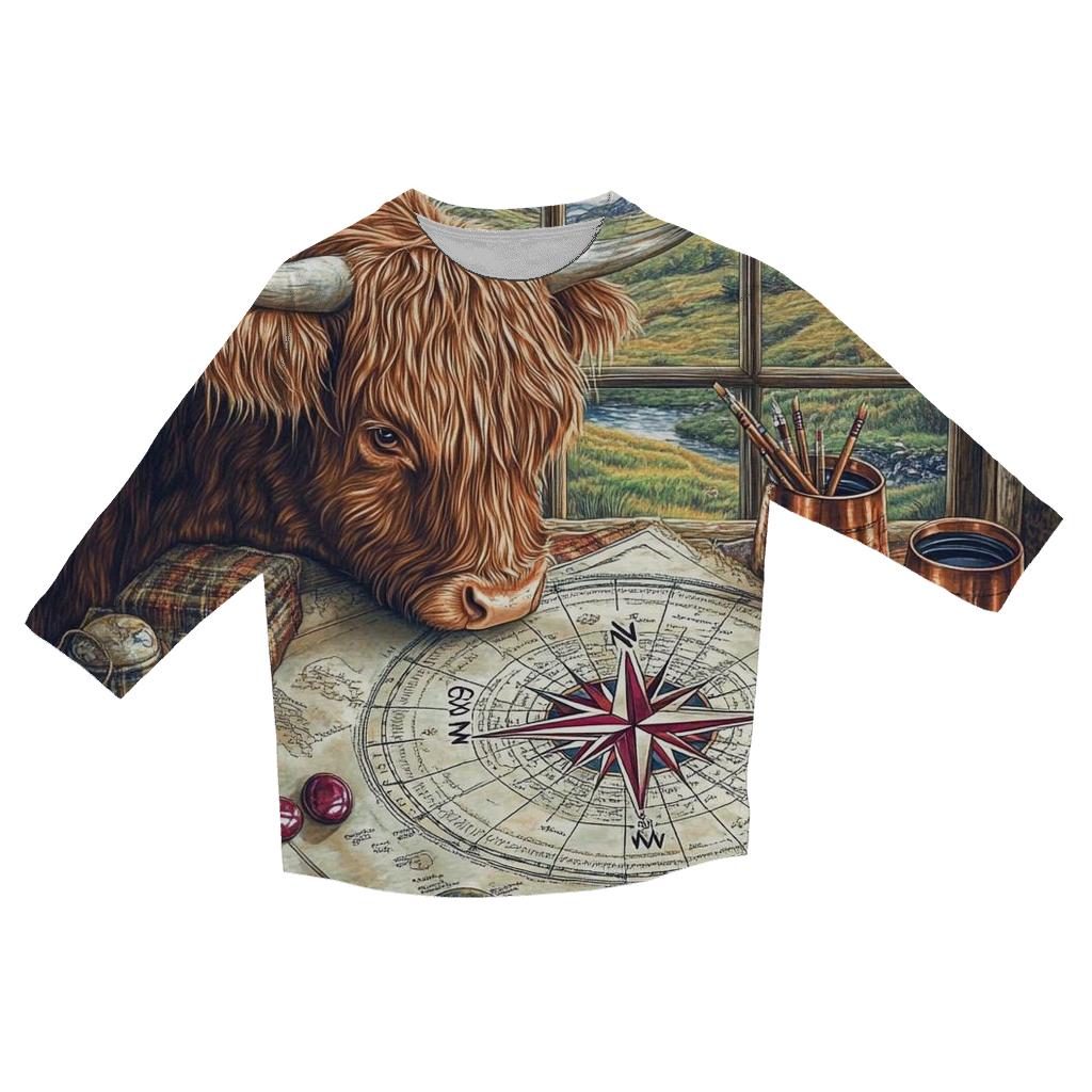 Highland Cow Compass Rose Mapmaker stylish quarter sleeve tops