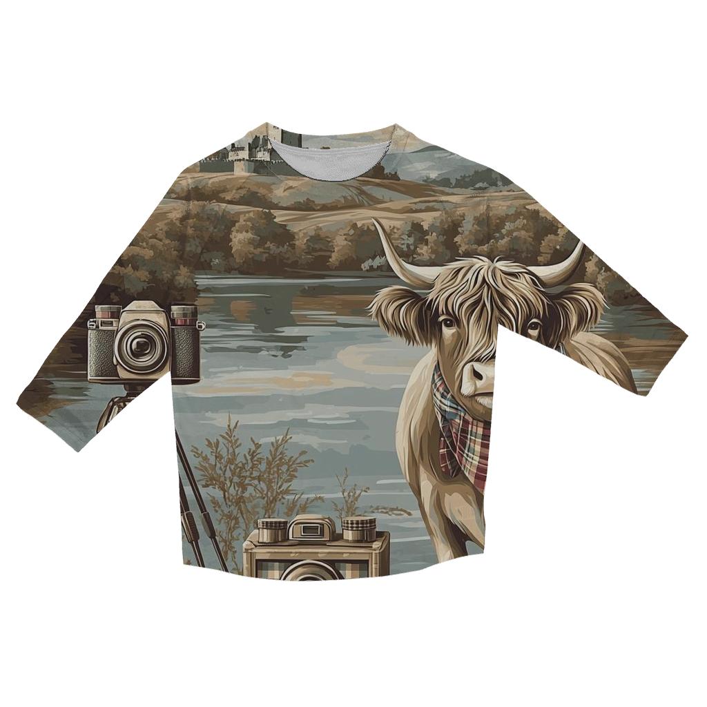 Vintage Camera Portrait Highland Cow cotton quarter sleeve shirts