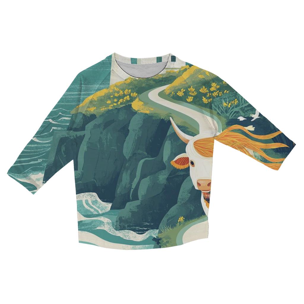 Highland Cow And The Lighthouse Cliff Path custom 3/4 sleeve shirts