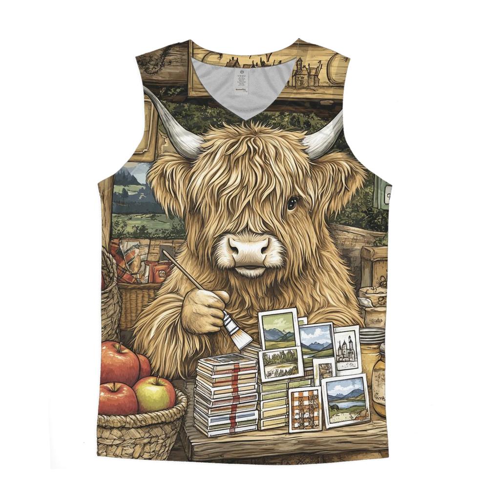 Highland Cow Postcard Painter At The Market cotton sleeveless tops