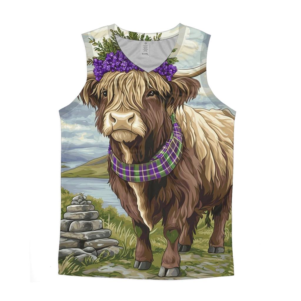 Highland Cow With Heather Crown Ceremony graphic print tank tops