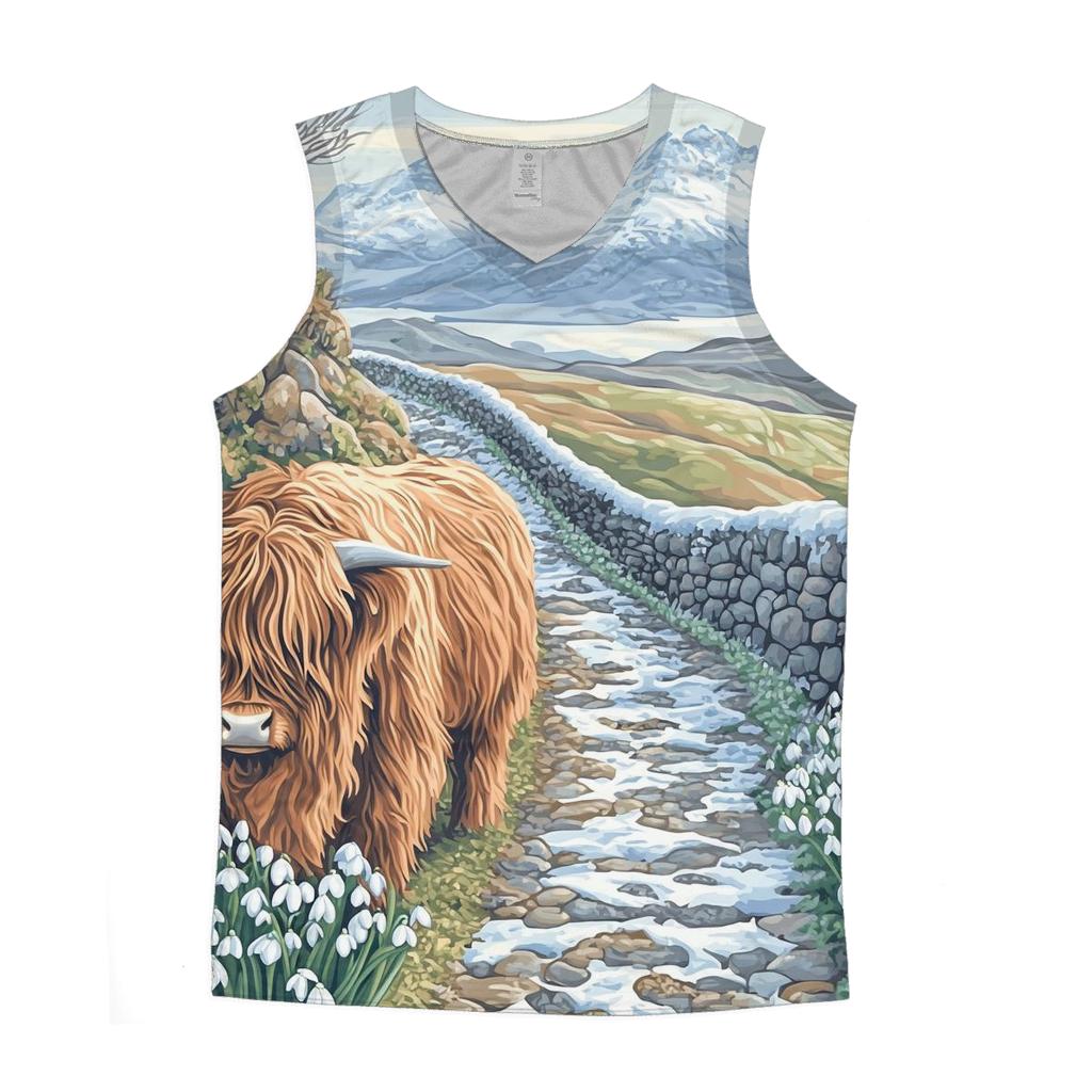 Highland Cow Snowdrop Path Guardian sports performance tank tops