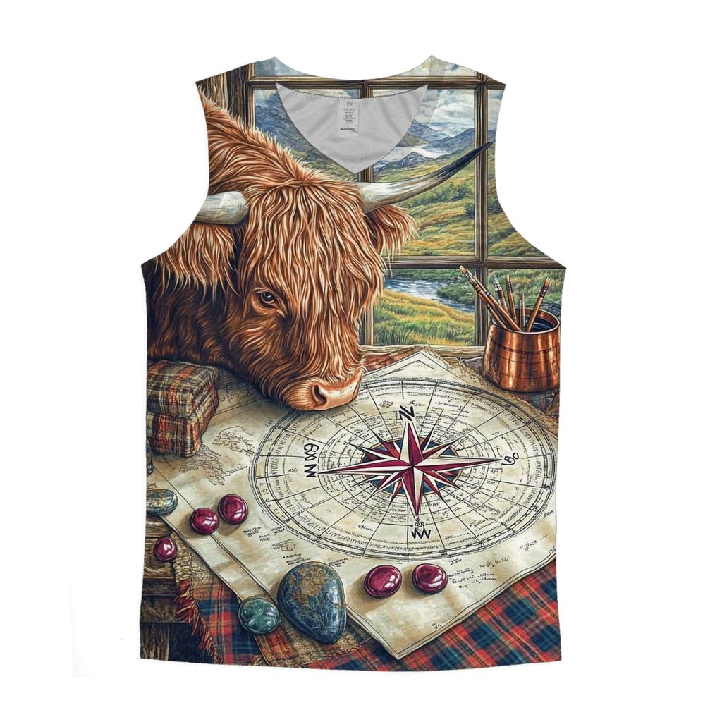 Highland Cow Compass Rose Mapmaker personalized athletic tanks