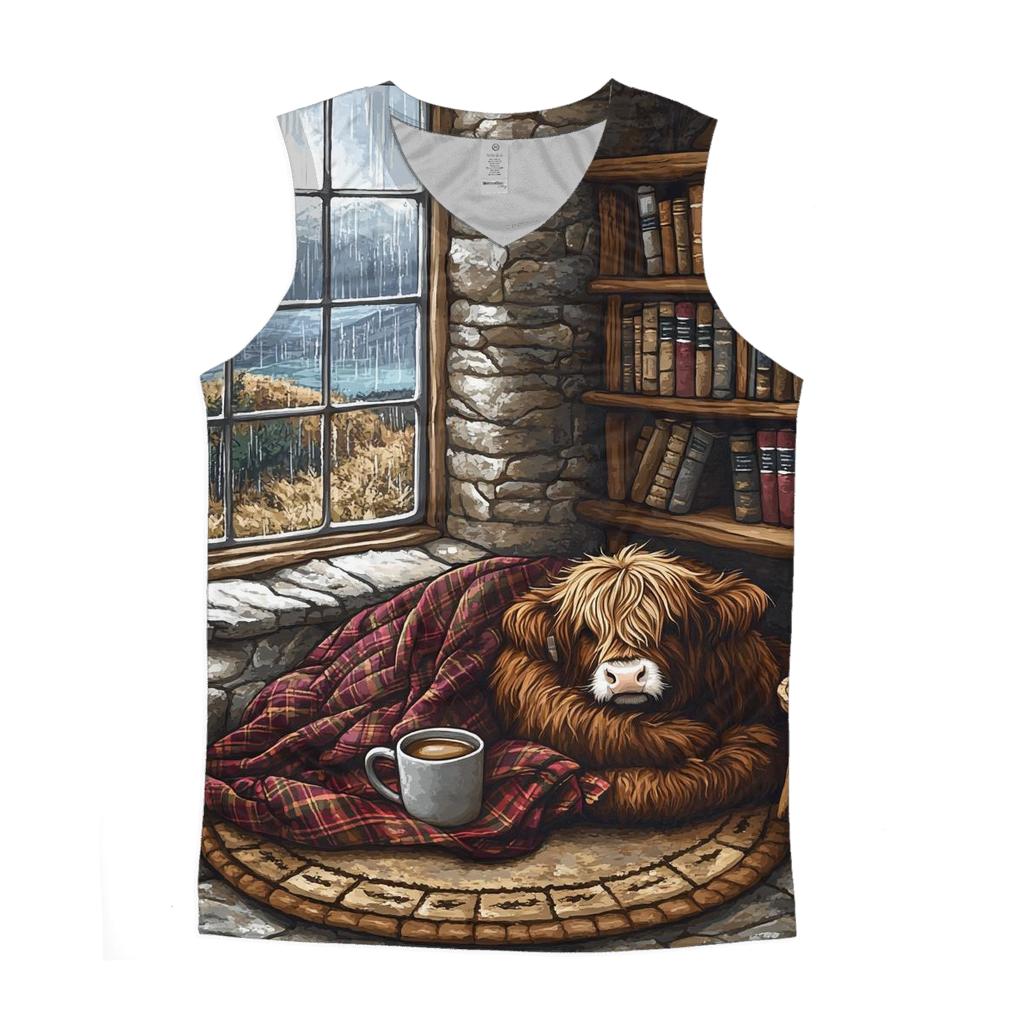 Cozy Book Nook Highland Cow sports performance tank tops