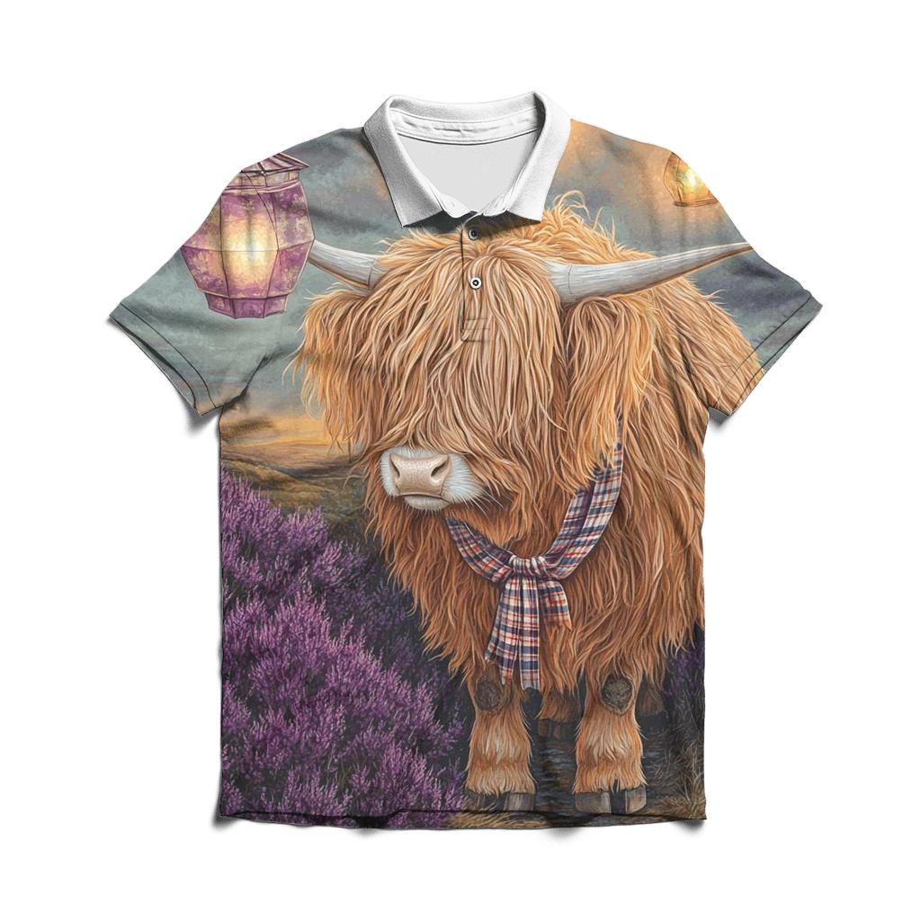 Highland Cow Lantern Festival On The Moor casual sports polo shirts