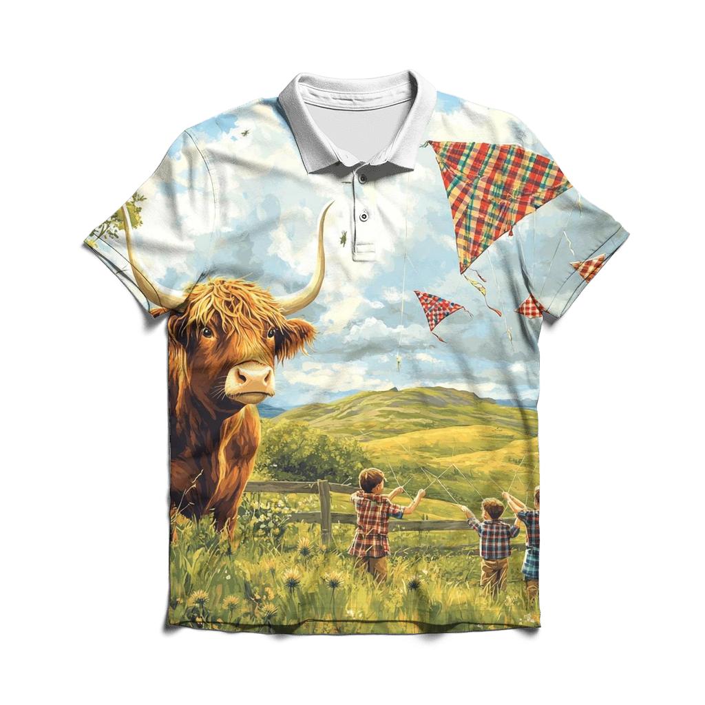 Tartan Kite Workshop Highland Cow branded logo polo shirts