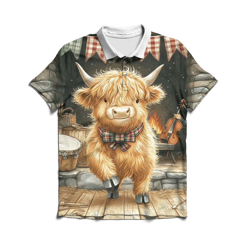 Ceilidh Dance Floor Highland Cow personalized polo shirts