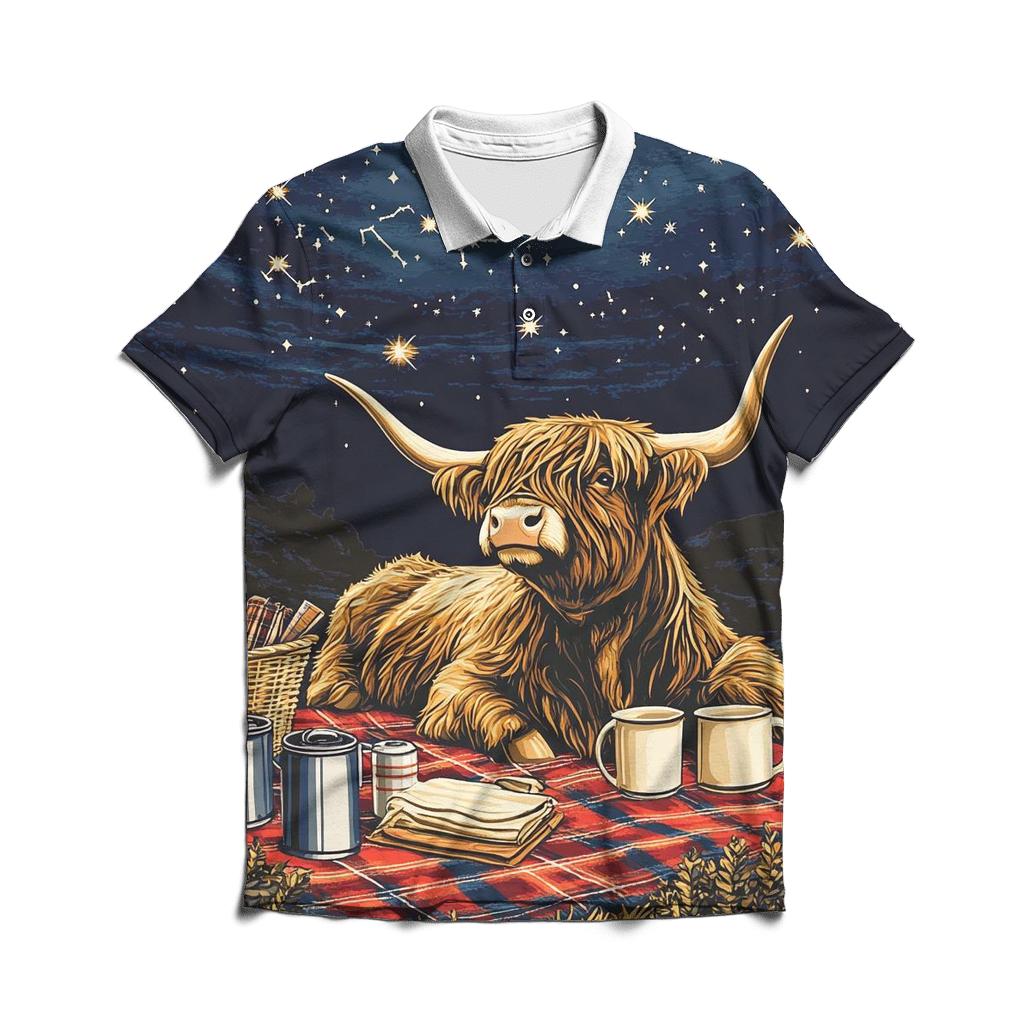 Highland Cow Stargazing Picnic Blanket embroidered polo tops