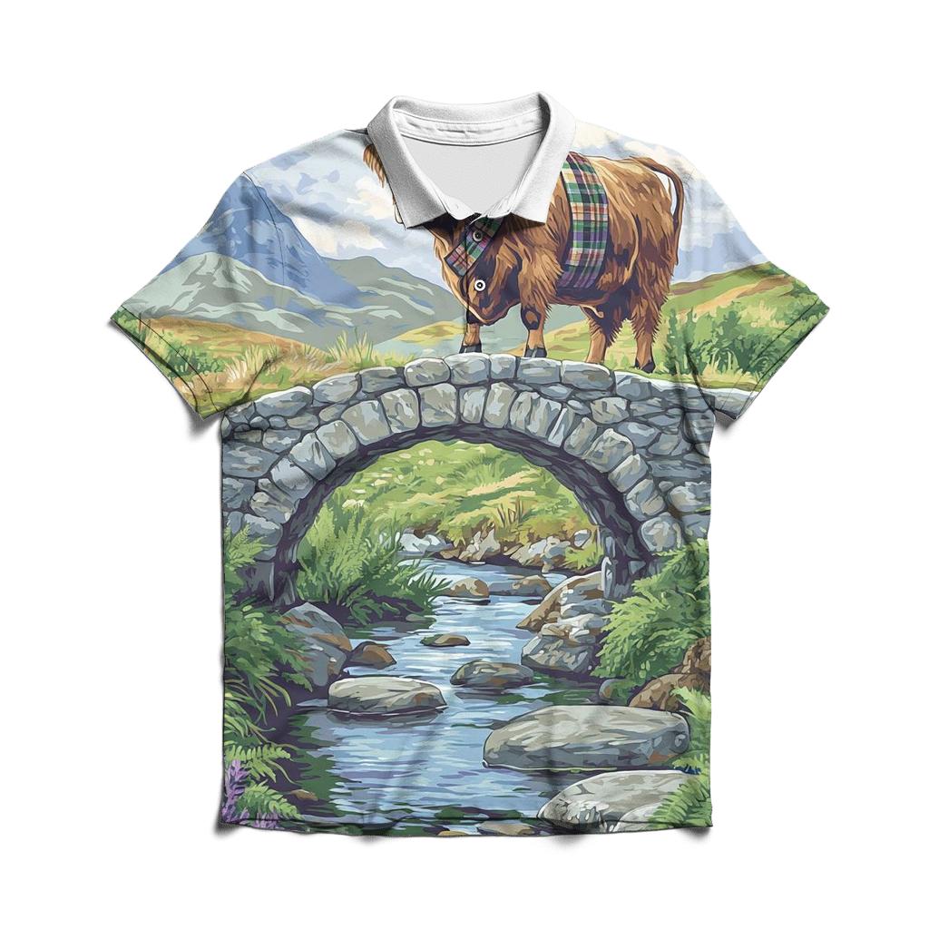 Highland Cow Bridgekeeper At The Glen designer slim fit polos