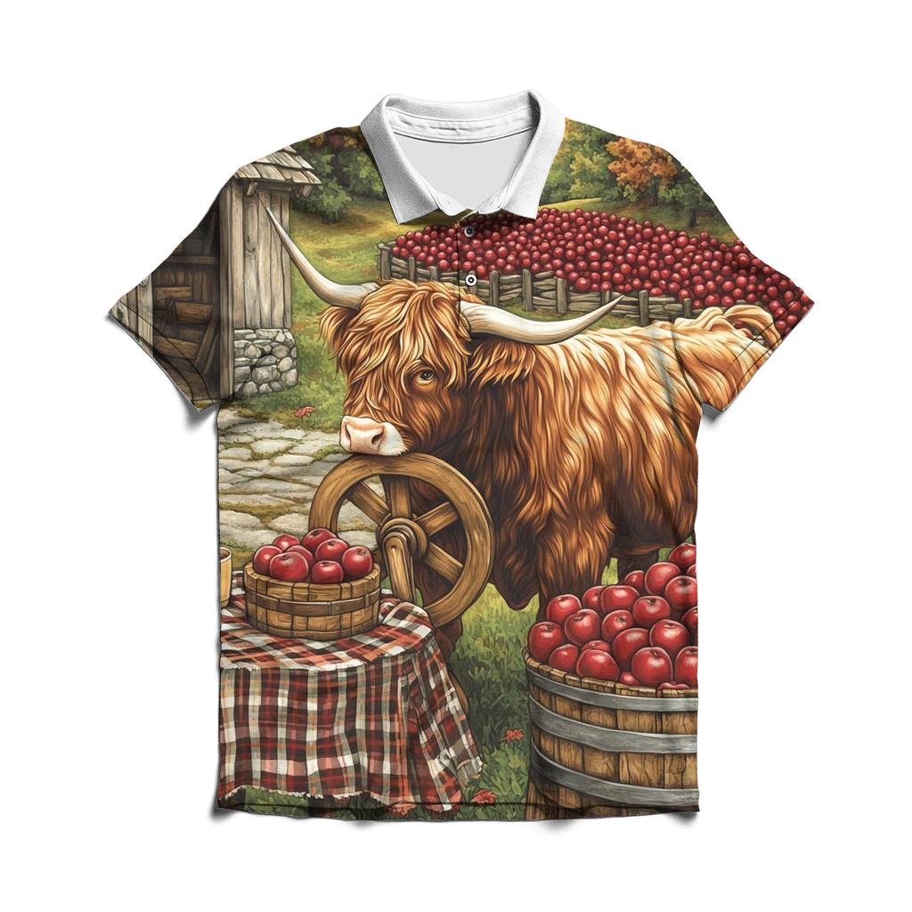 Highland Cow Orchard Cider Press branded logo polo shirts