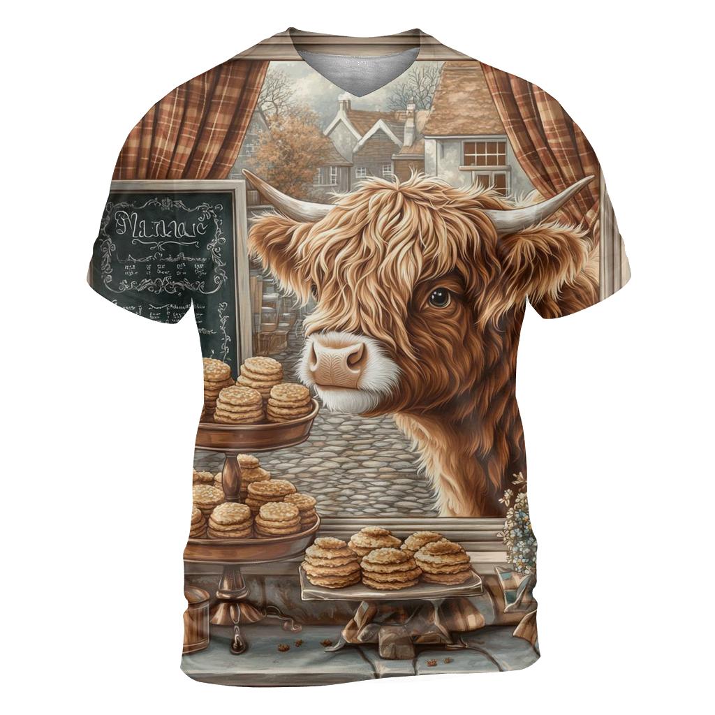 Highland Cow Bakery Window Display creative print fashion shirts