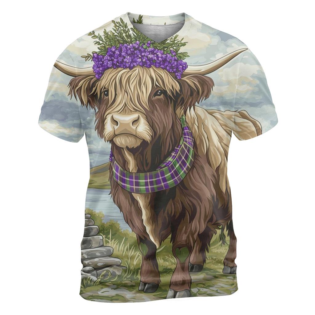 Highland Cow With Heather Crown Ceremony personalized full print shirts