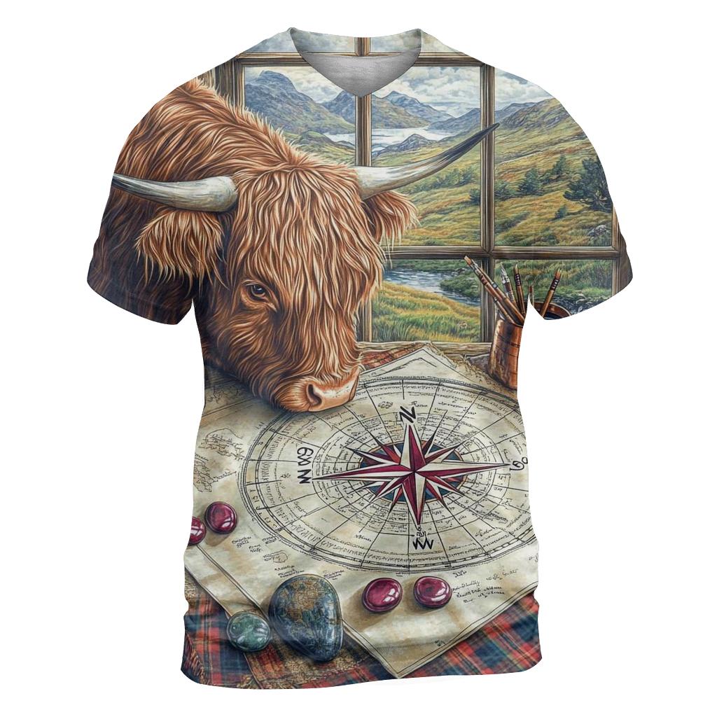 Highland Cow Compass Rose Mapmaker unique graphic print tees