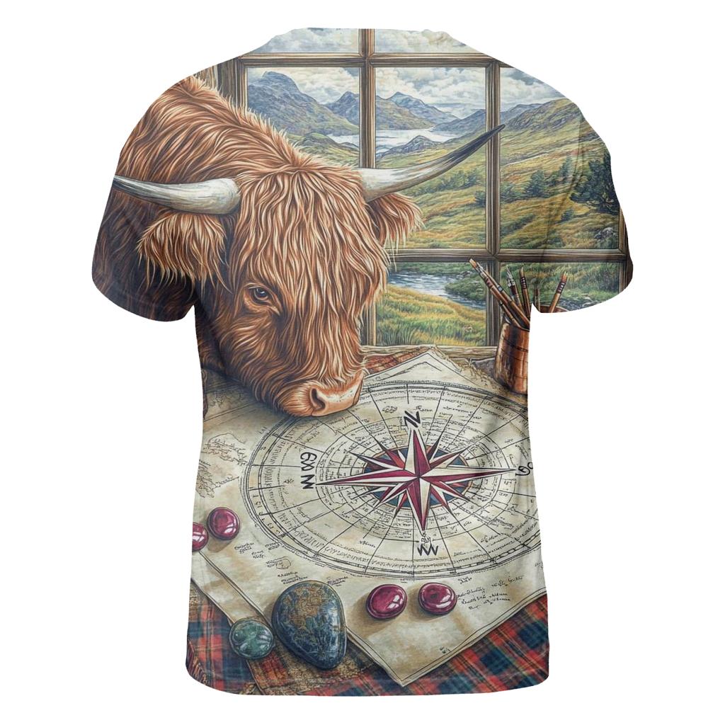 Highland Cow Compass Rose Mapmaker unique graphic print tees