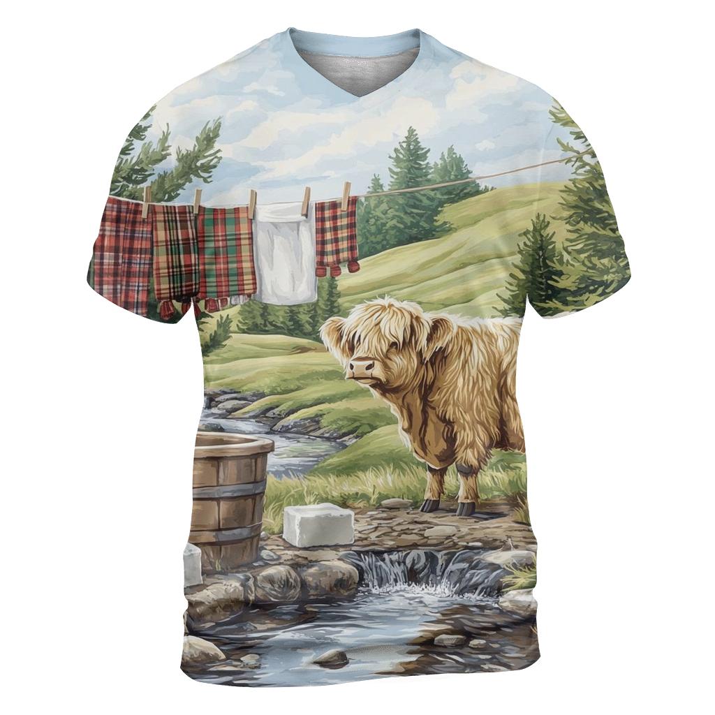 Highland Cow Watercolor Wash Day Line custom all-over print shirts