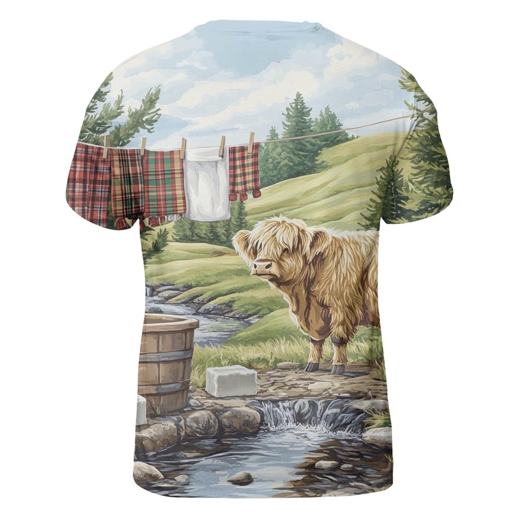 Highland Cow Watercolor Wash Day Line custom all-over print shirts