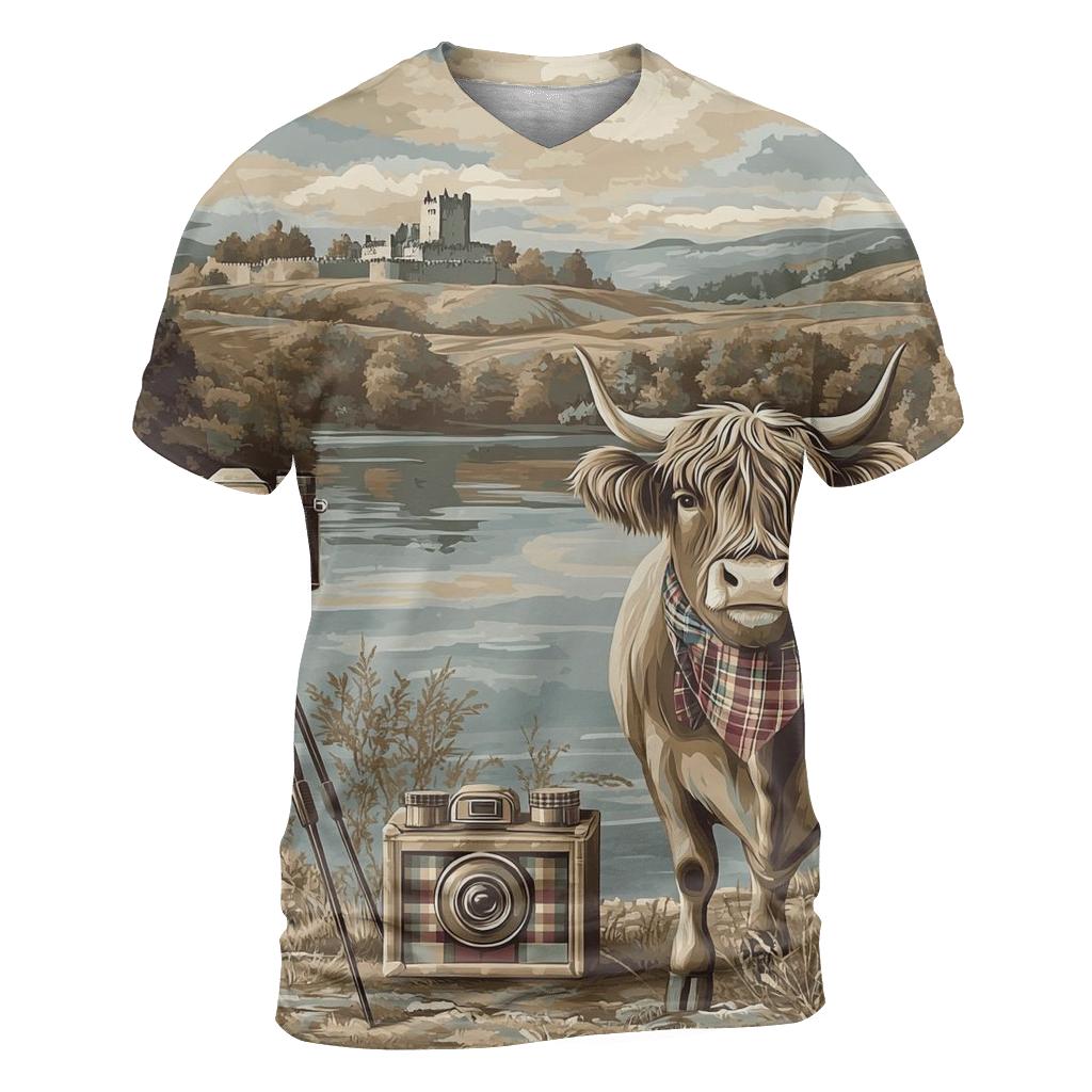 Vintage Camera Portrait Highland Cow unique graphic print tees