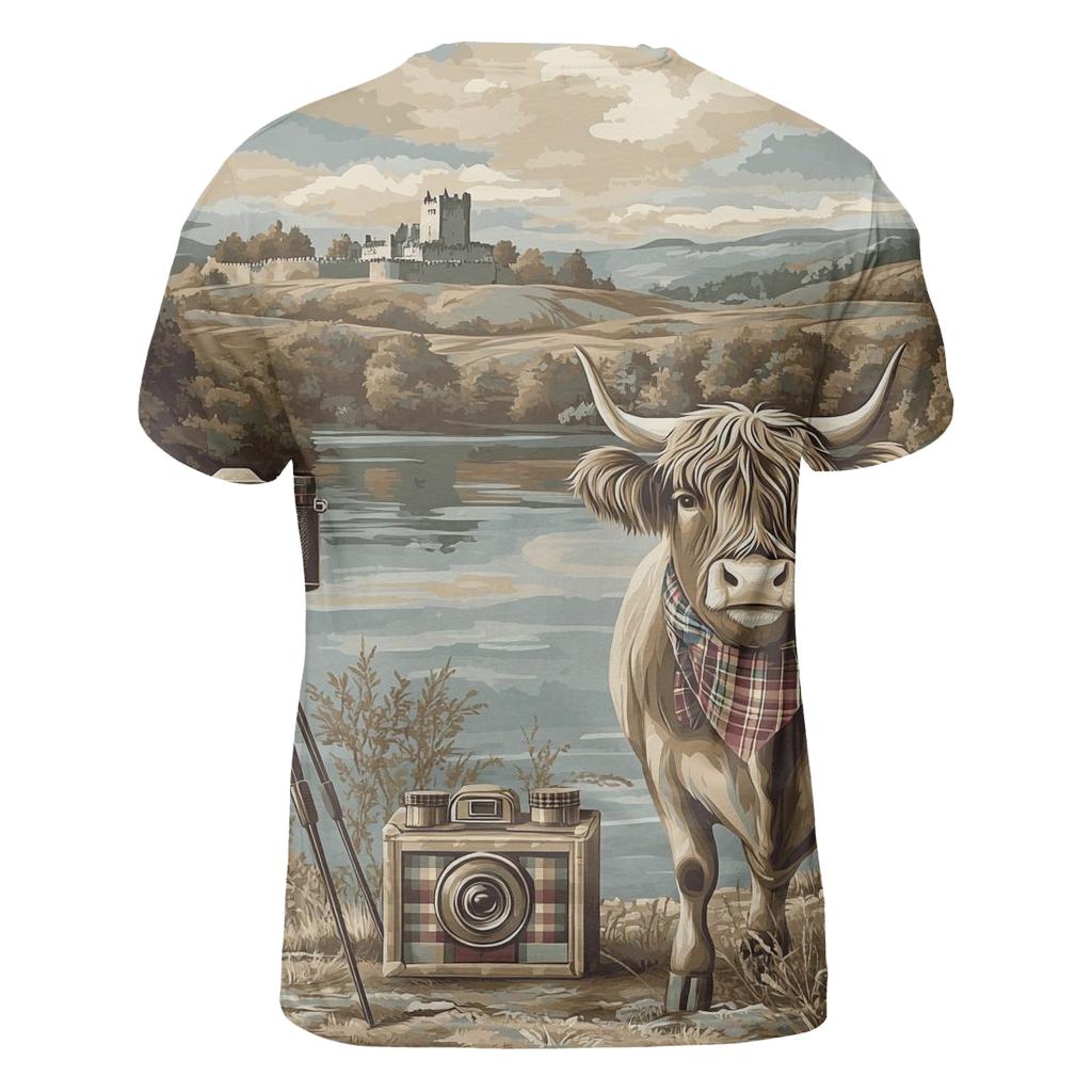 Vintage Camera Portrait Highland Cow unique graphic print tees