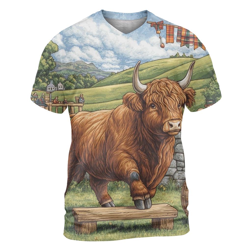 Highland Cow Highland Games Weight Toss vibrant all-over design tees
