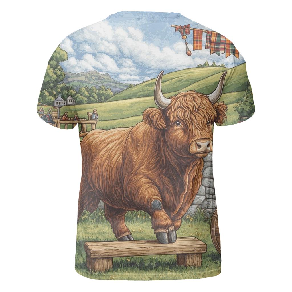 Highland Cow Highland Games Weight Toss vibrant all-over design tees