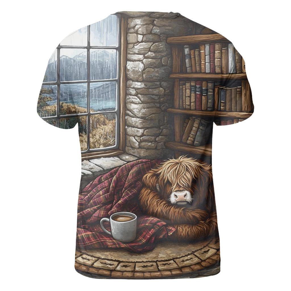 Cozy Book Nook Highland Cow designer pattern shirts