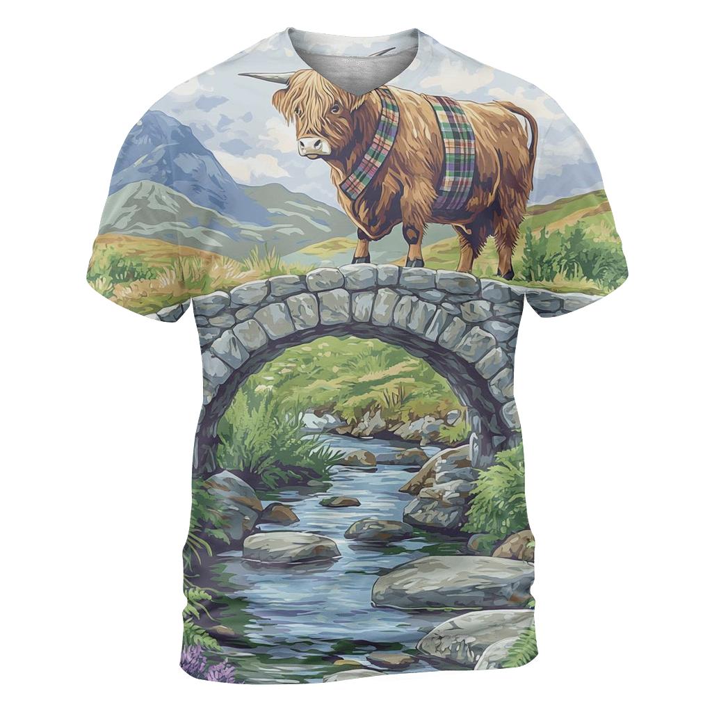 Highland Cow Bridgekeeper At The Glen artistic all-over print tops