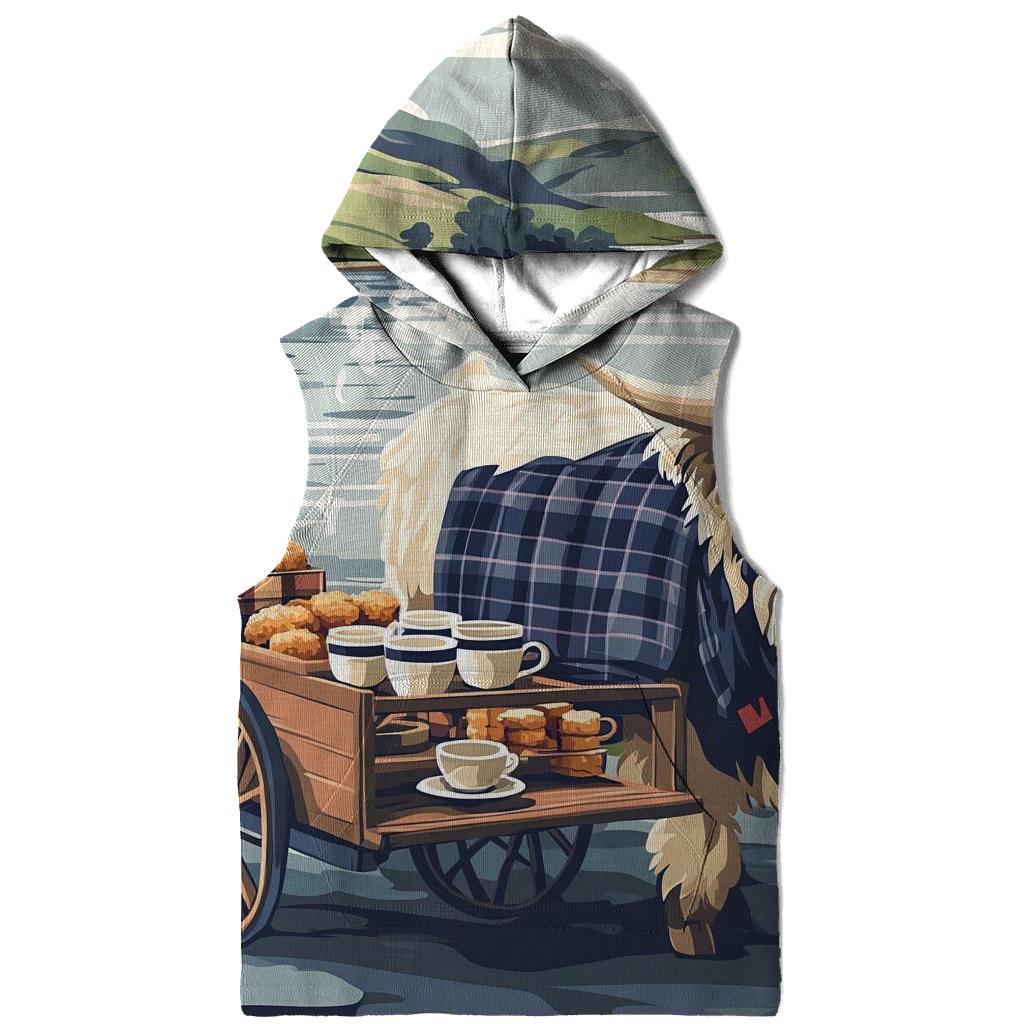 Tea Cart By The Loch With Highland Cow hoodie designs