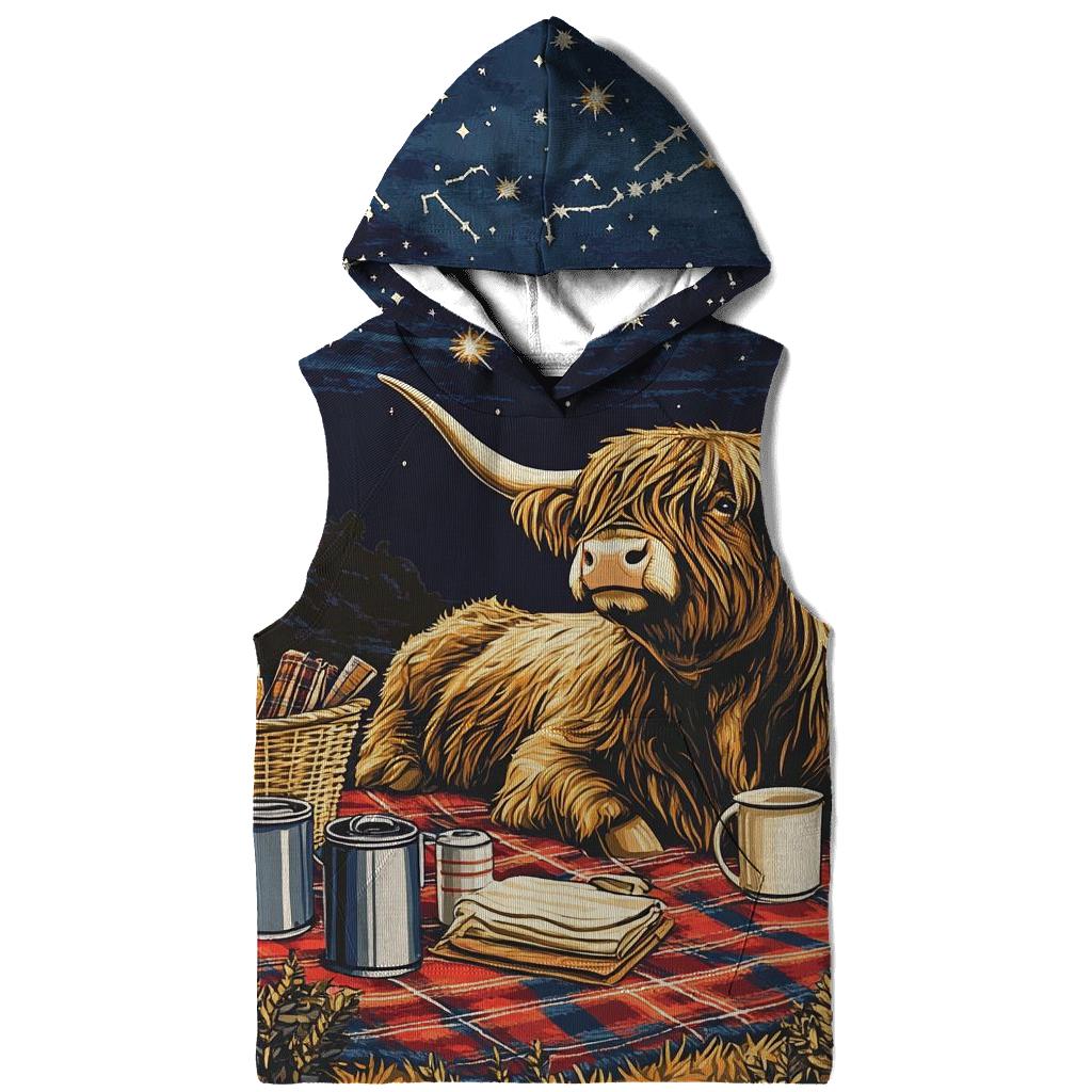 Highland Cow Stargazing Picnic Blanket pullover hoodies