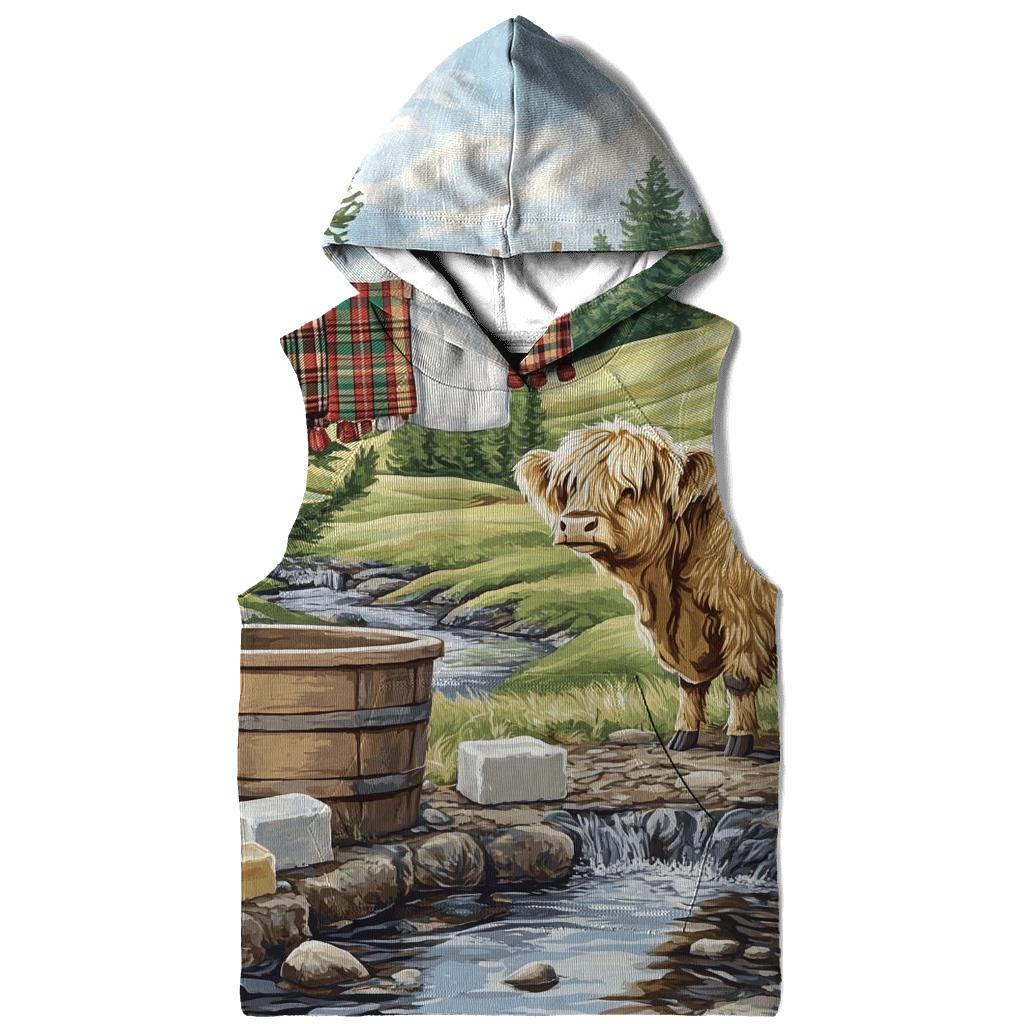 Highland Cow Watercolor Wash Day Line graphic hoodies