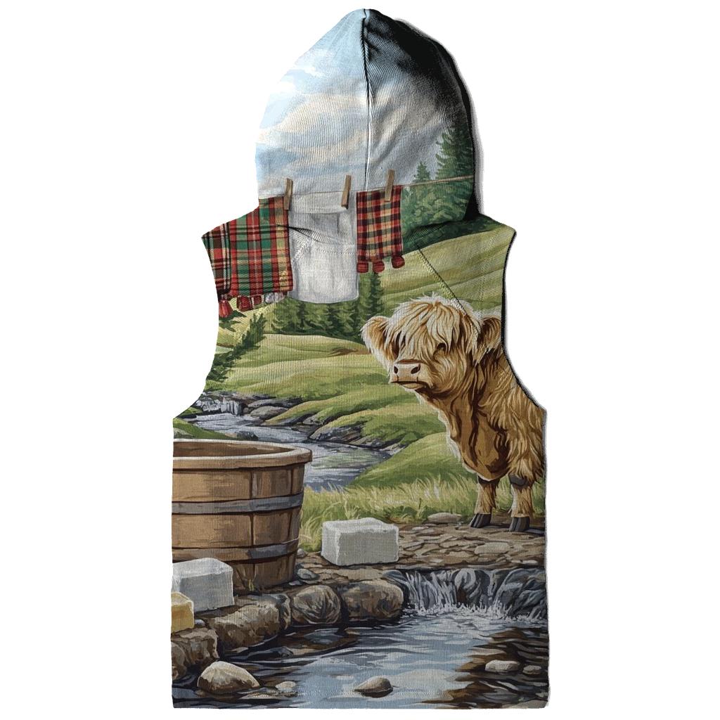 Highland Cow Watercolor Wash Day Line graphic hoodies
