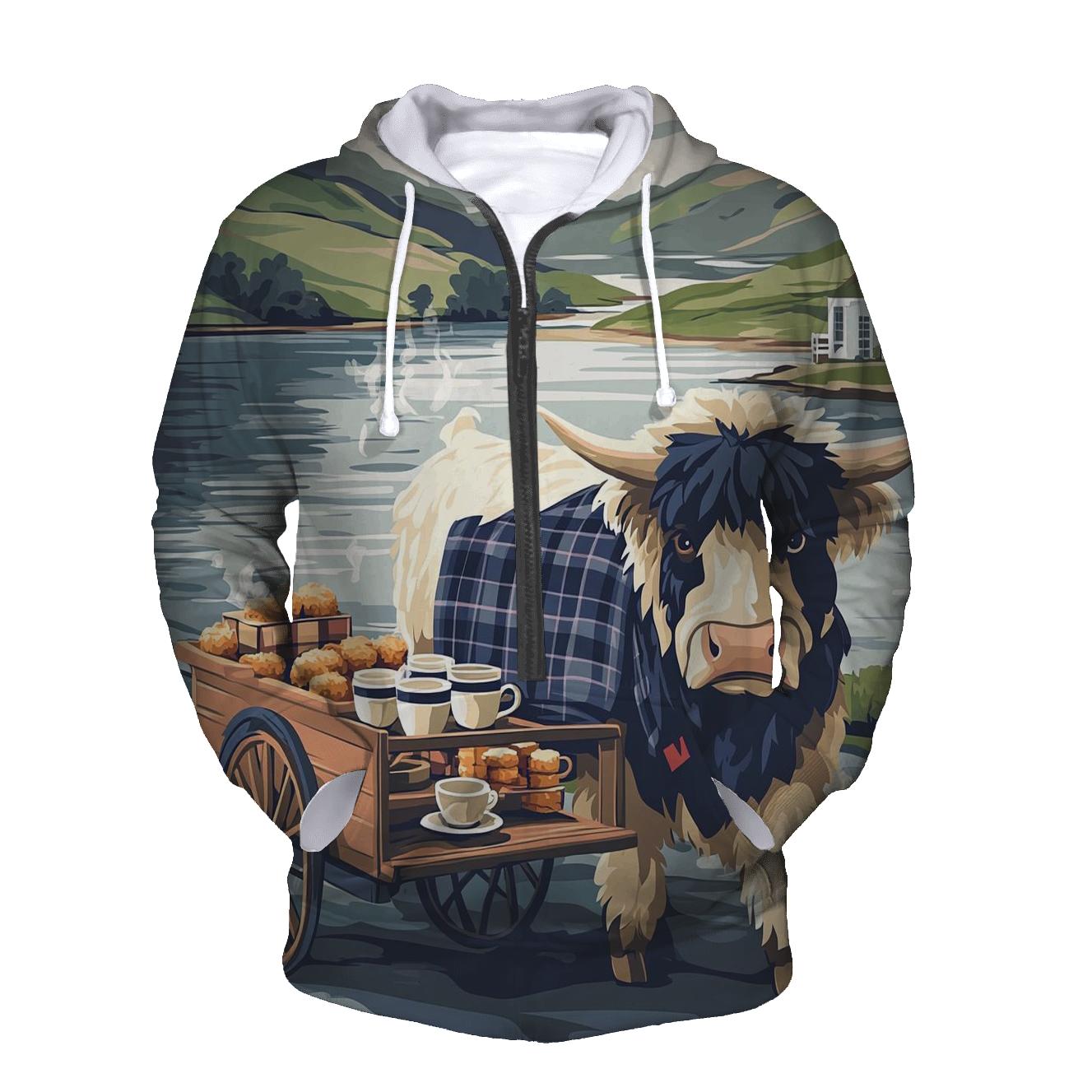 Tea Cart By The Loch With Highland Cow graphic hoodies
