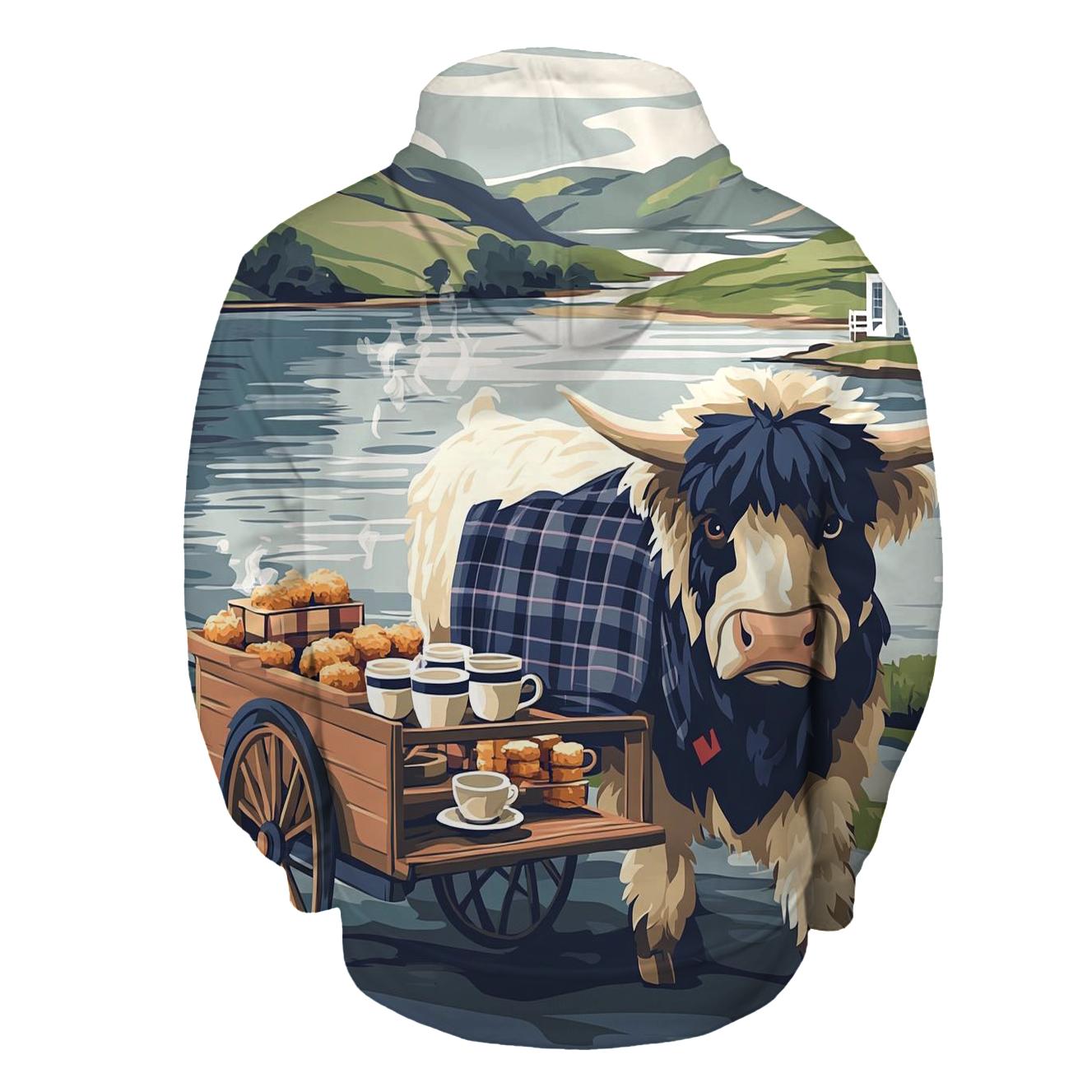 Tea Cart By The Loch With Highland Cow graphic hoodies