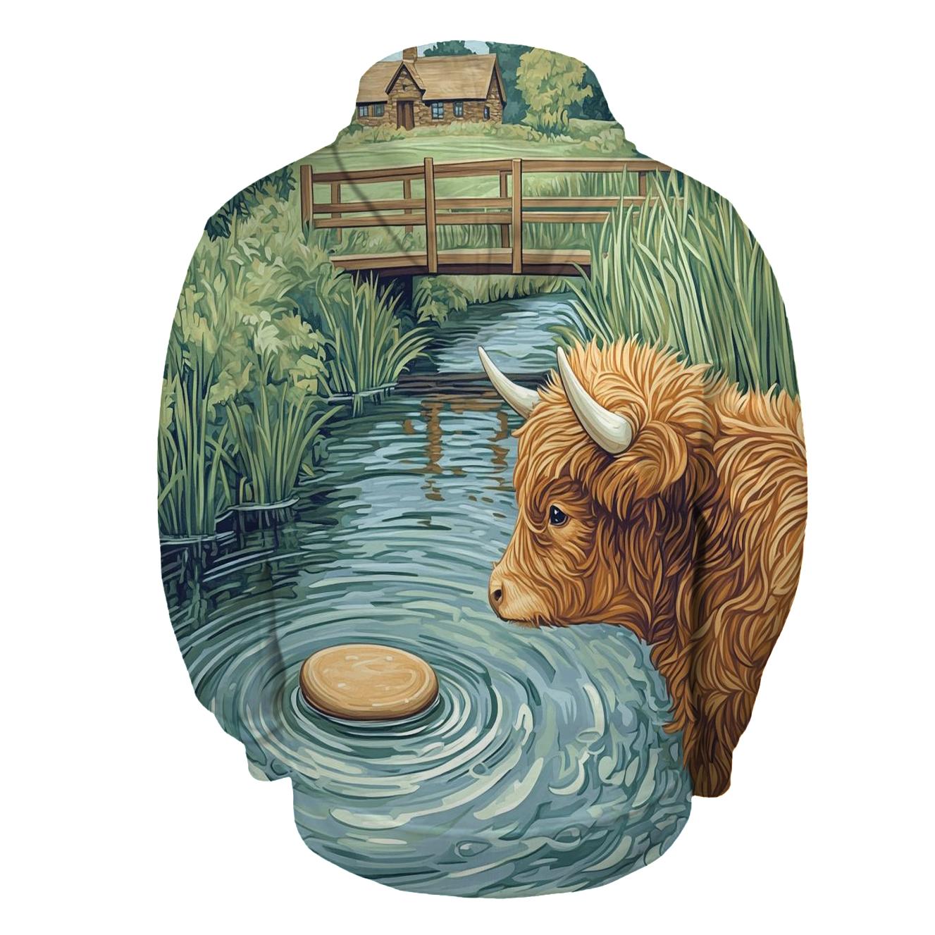 Highland Cow Riverstone Skipping Lesson zip-up hoodies