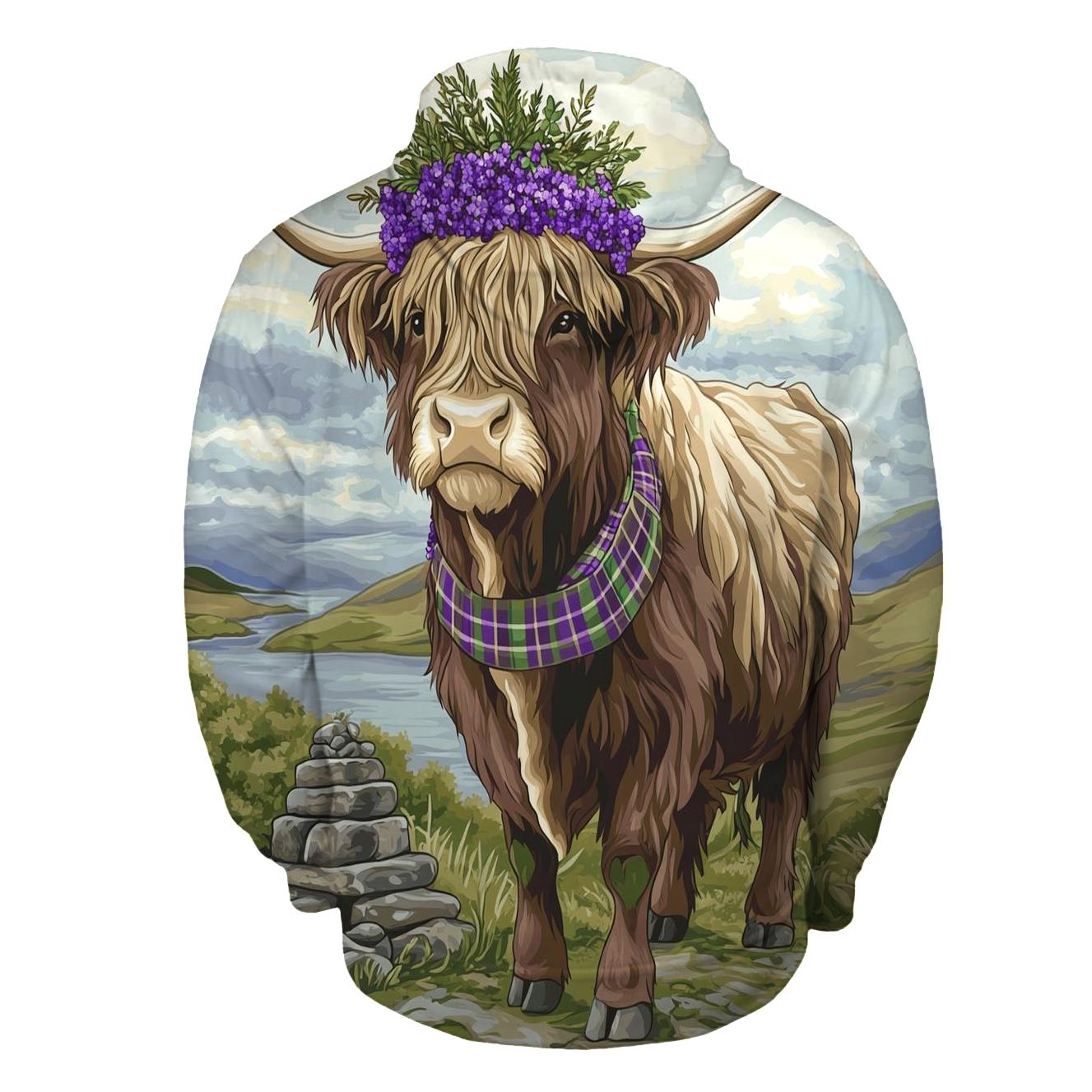 Highland Cow With Heather Crown Ceremony embroidered hoodies
