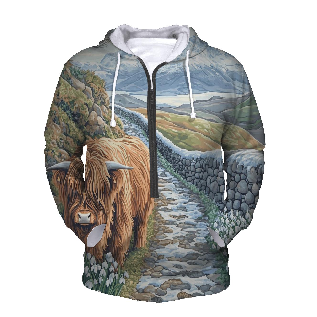 Highland Cow Snowdrop Path Guardian premium hoodies