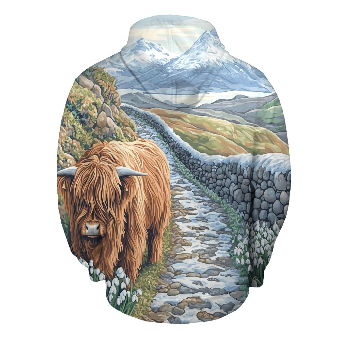 Highland Cow Snowdrop Path Guardian premium hoodies