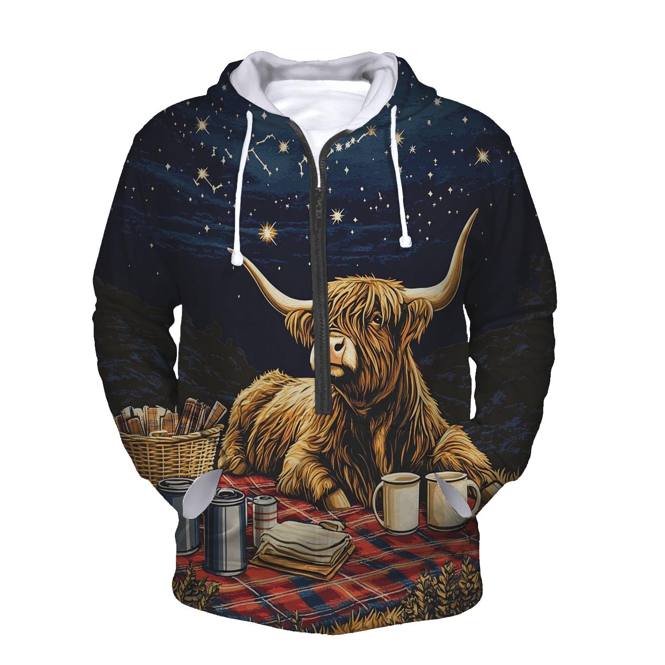 Highland Cow Stargazing Picnic Blanket hoodie designs