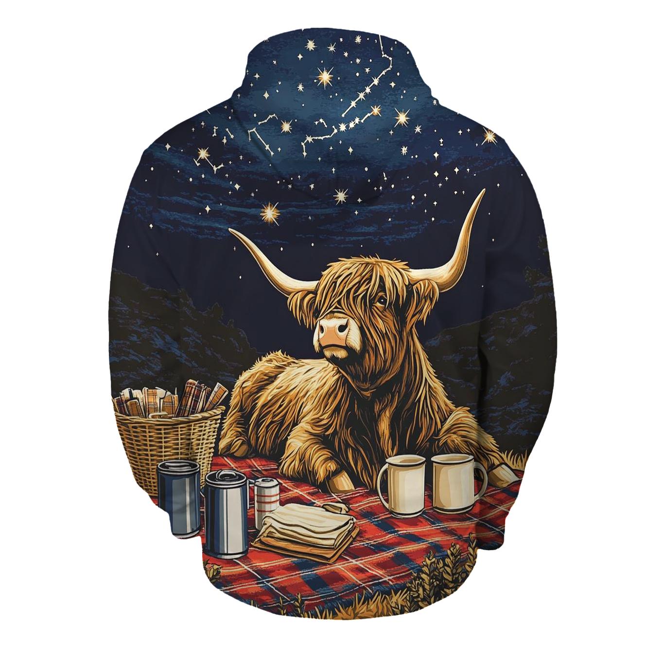 Highland Cow Stargazing Picnic Blanket hoodie designs