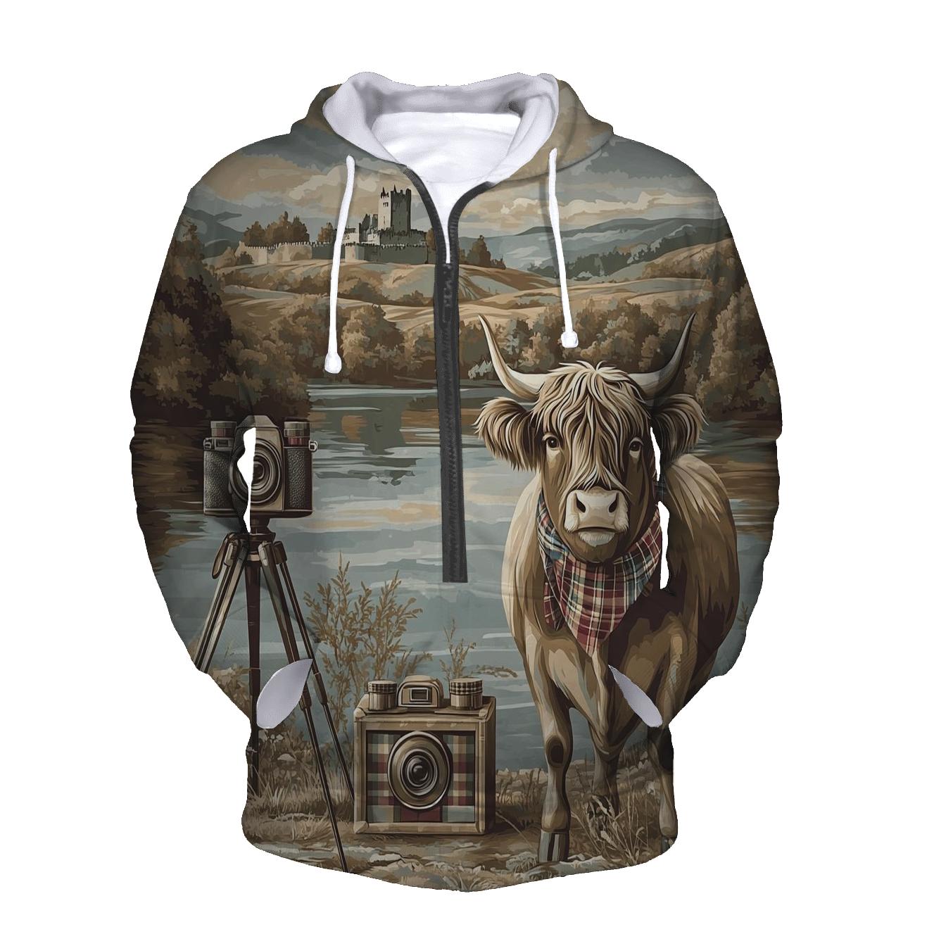 Vintage Camera Portrait Highland Cow heavyweight hoodies