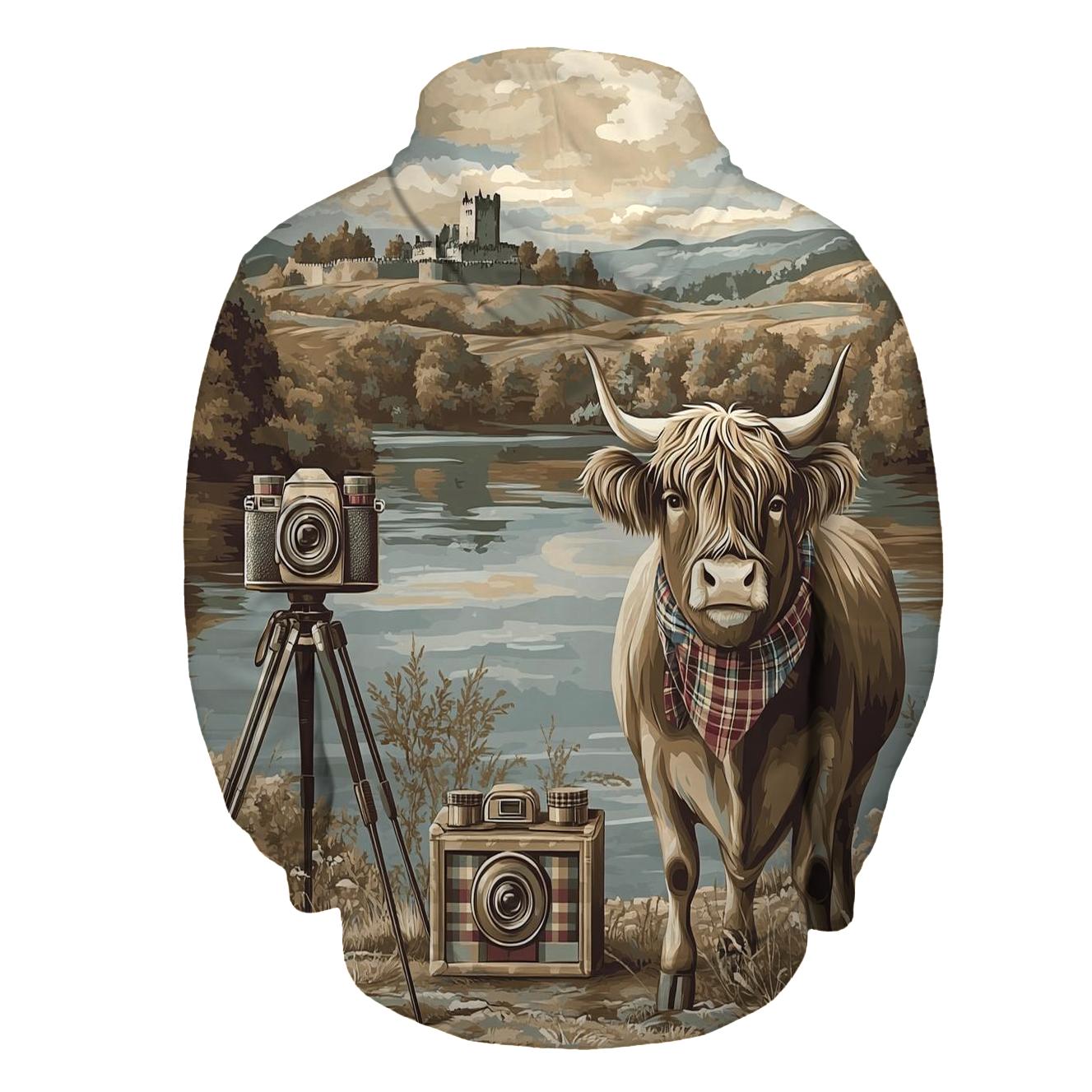 Vintage Camera Portrait Highland Cow heavyweight hoodies