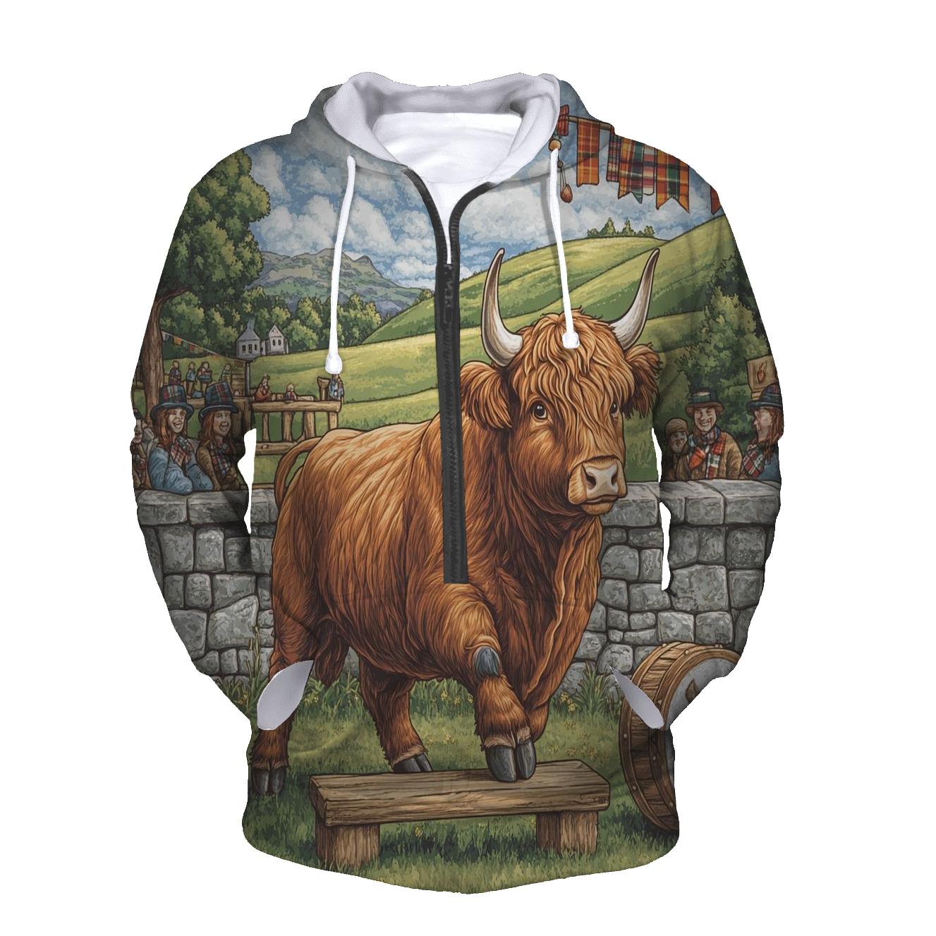 Highland Cow Highland Games Weight Toss printed hoodies