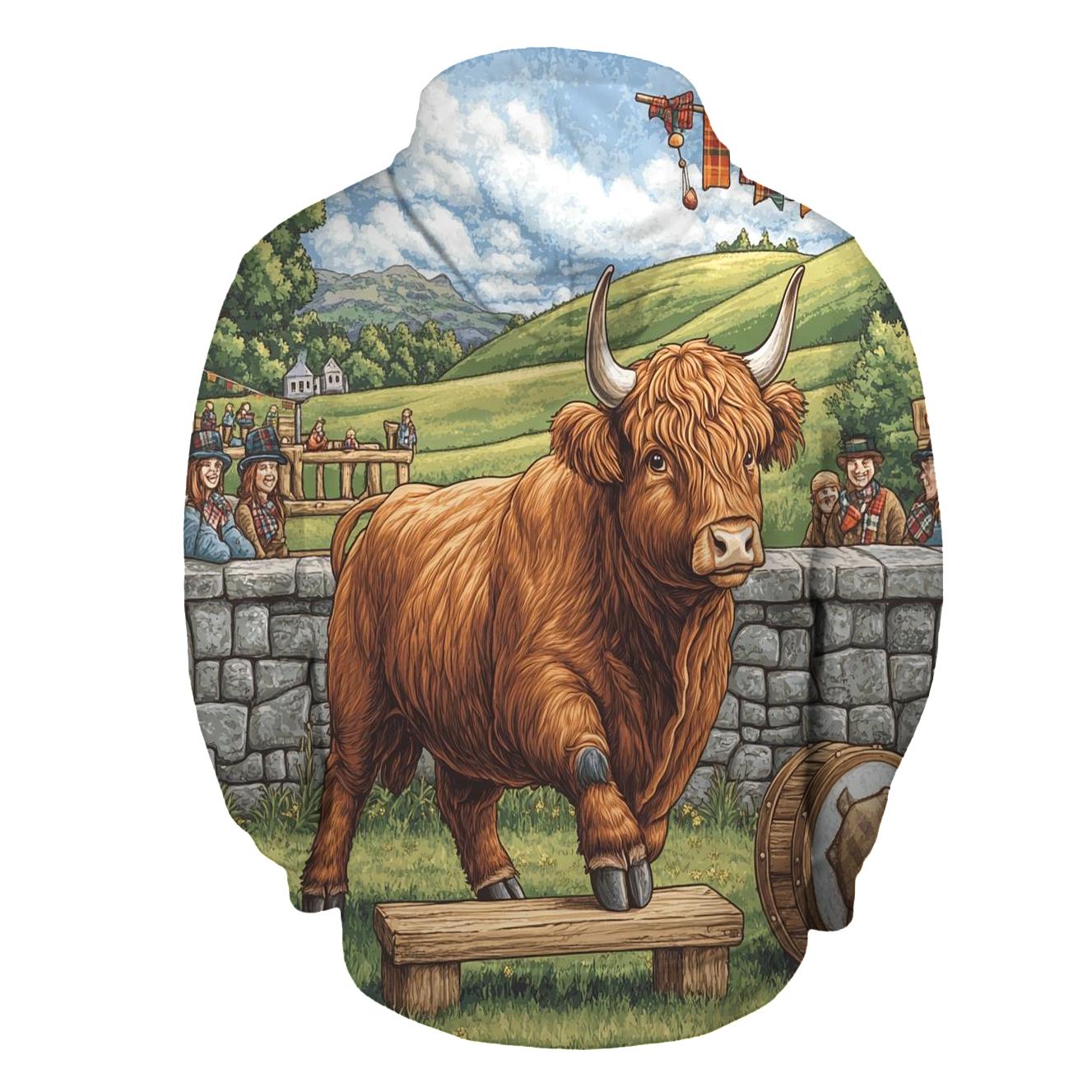 Highland Cow Highland Games Weight Toss printed hoodies